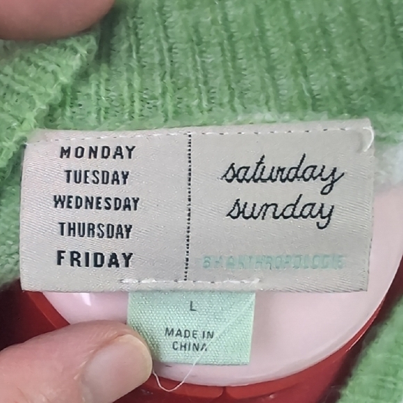 Anthropologie Saturday Sunday Green White Colorblock Sweater, Women's Large - Picture 2 of 8